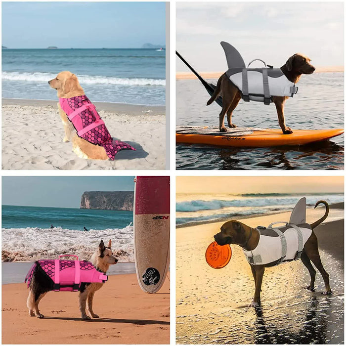 Size S Green Scales Pattern Pet Life Jacket for Dogs - Summer Swimming Safety Vest with Shark Fin for Small to Large Breeds