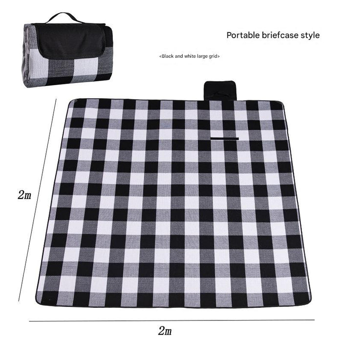 Waterproof Foldable Picnic Blanket with Handle - 2x2m Black and white large grid