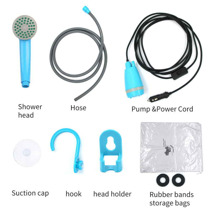 Orange USB Portable Camping Shower Kit with Folding 20L Bucket