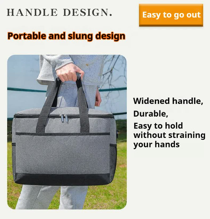 Large 35L Insulated Cooler Bag Soft Sided Leakproof Thermal Tote for Camping Beach Picnic BBQ Heavy Duty Grocery Carrier Grey