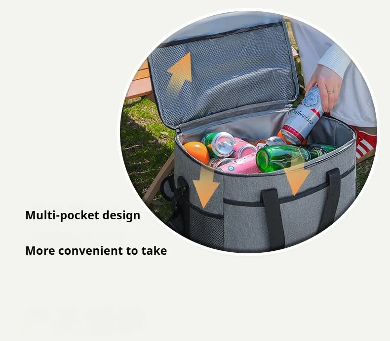 Large 35L Insulated Cooler Bag Soft Sided Leakproof Thermal Tote for Camping Beach Picnic BBQ Heavy Duty Grocery Carrier Grey
