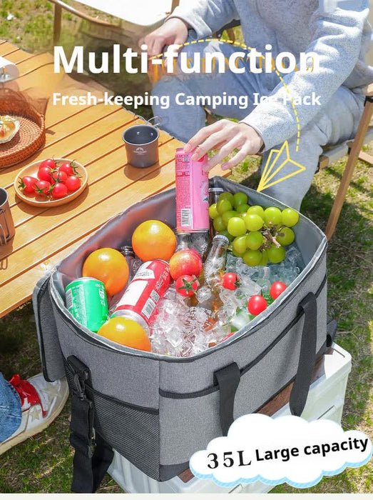 Large 35L Insulated Cooler Bag Soft Sided Leakproof Thermal Tote for Camping Beach Picnic BBQ Heavy Duty Grocery Carrier Black