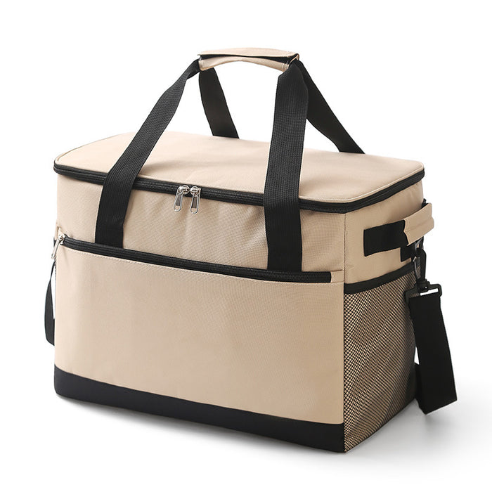 Large 30L Insulated Cooler Bag - Leakproof Thermal Lunch Tote with Shoulder Strap - Heavy Duty Beige Picnic Box for Beach, Camping & Work