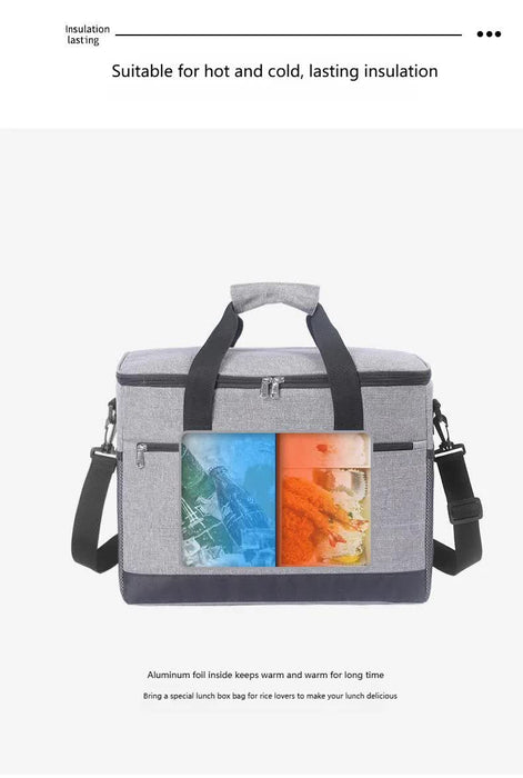 Large 18L Insulated Cooler Bag - Leakproof Thermal Lunch Tote with Shoulder Strap - Heavy Duty Black Picnic Box for Beach, Camping & Work