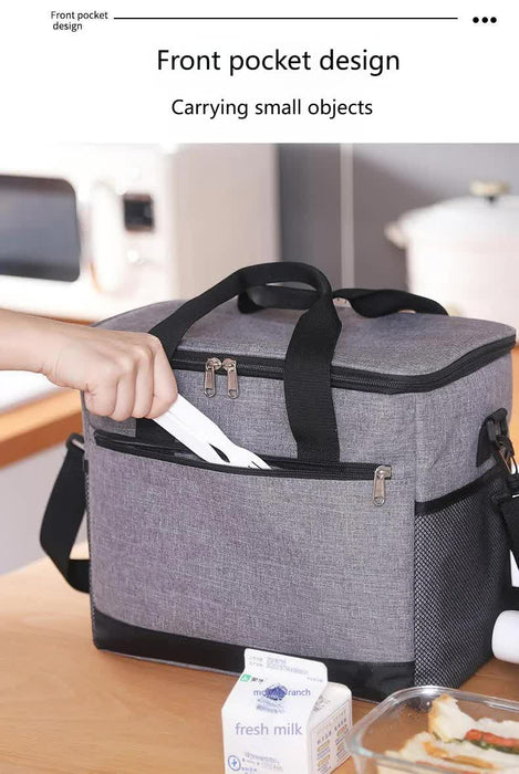 Large 18L Insulated Cooler Bag - Leakproof Thermal Lunch Tote with Shoulder Strap - Heavy Duty Black Picnic Box for Beach, Camping & Work