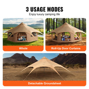 VEVOR Canvas Tent 4 Seasons 5 m/16.4 ft Bell Tent for Camping with Stove Jack - Outbackers