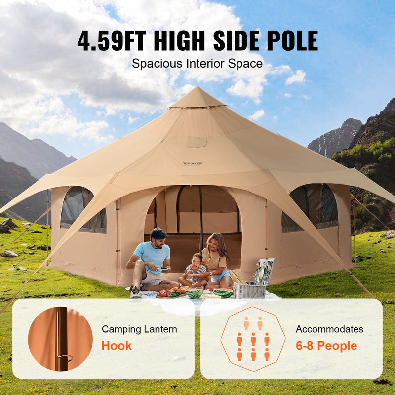 VEVOR Canvas Tent 4 Seasons 5 m/16.4 ft Bell Tent for Camping with Stove Jack - Outbackers