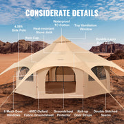VEVOR Canvas Tent 4 Seasons 5 m/16.4 ft Bell Tent for Camping with Stove Jack - Outbackers