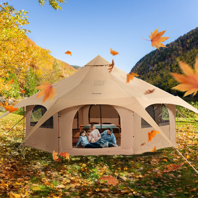 VEVOR Canvas Tent 4 Seasons 5 m/16.4 ft Bell Tent for Camping with Stove Jack - Outbackers