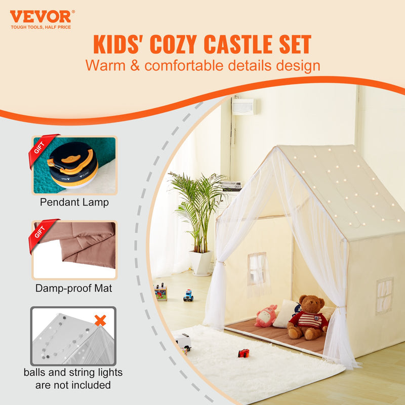 VEVOR Kids Play Tent, Kids Tent for Kids 1-5 Years Old, Toddler Tent with Mat and Tent Lamp, Tent for Kids with Windows for Indoor and Outdoor, Yurt Tent for Boys and Girls, Beige - Outbackers