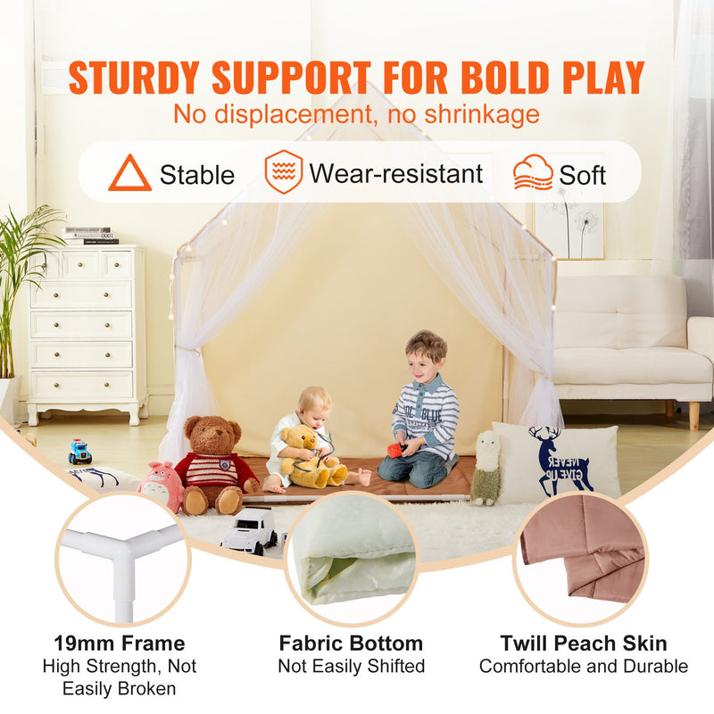 VEVOR Kids Play Tent, Kids Tent for Kids 1-5 Years Old, Toddler Tent with Mat and Tent Lamp, Tent for Kids with Windows for Indoor and Outdoor, Yurt Tent for Boys and Girls, Beige - Outbackers