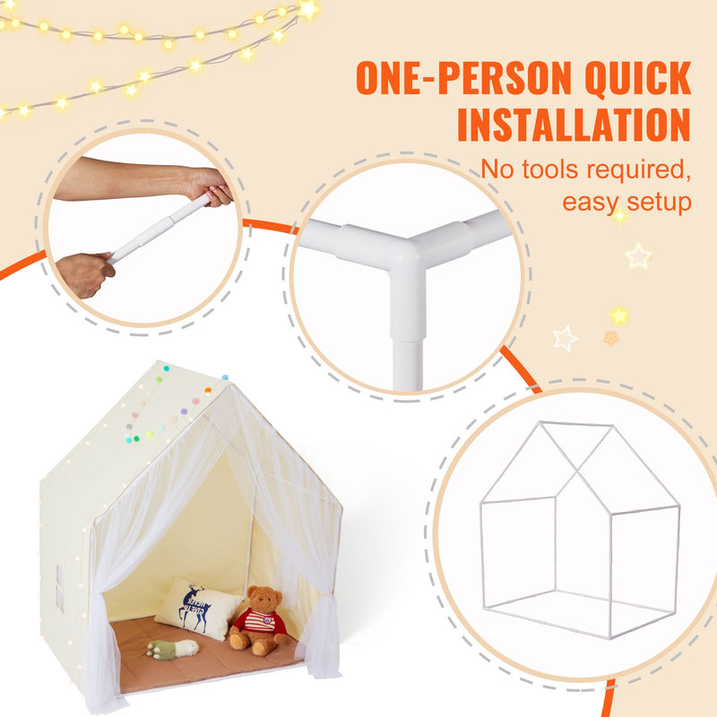 VEVOR Kids Play Tent, Kids Tent for Kids 1-5 Years Old, Toddler Tent with Mat and Tent Lamp, Tent for Kids with Windows for Indoor and Outdoor, Yurt Tent for Boys and Girls, Beige - Outbackers