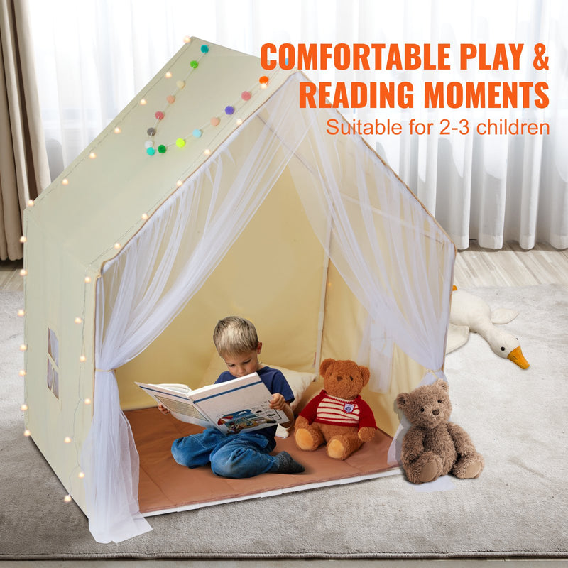 VEVOR Kids Play Tent, Kids Tent for Kids 1-5 Years Old, Toddler Tent with Mat and Tent Lamp, Tent for Kids with Windows for Indoor and Outdoor, Yurt Tent for Boys and Girls, Beige - Outbackers