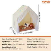 VEVOR Kids Play Tent, Kids Tent for Kids 1-5 Years Old, Toddler Tent with Mat and Tent Lamp, Tent for Kids with Windows for Indoor and Outdoor, Yurt Tent for Boys and Girls, Beige - Outbackers