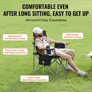 VEVOR Camping Folding Chair for Adults, Portable Heavy Duty Outdoor Quad Lumbar Back Padded Arm Chairs with Side Pockets, Cup Holder and Cooler Bag for Beach, Lawn, Picnic, Fishing, Backpacking, Black - Outbackers