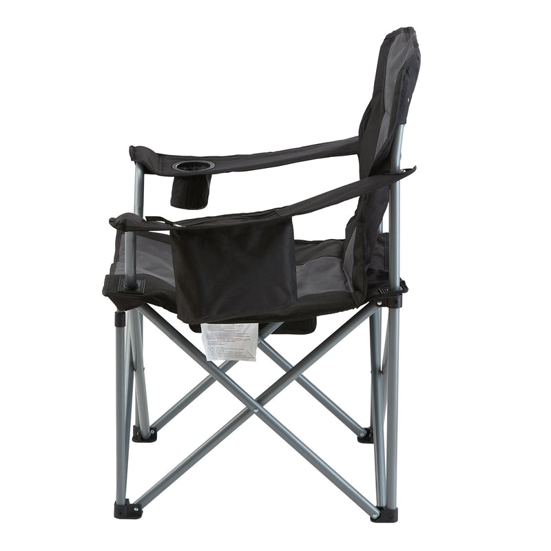 VEVOR Camping Folding Chair for Adults, Portable Heavy Duty Outdoor Quad Lumbar Back Padded Arm Chairs with Side Pockets, Cup Holder and Cooler Bag for Beach, Lawn, Picnic, Fishing, Backpacking, Black - Outbackers
