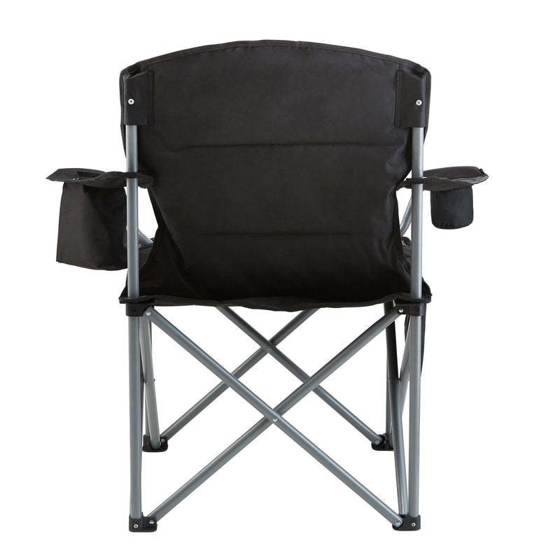 VEVOR Camping Folding Chair for Adults, Portable Heavy Duty Outdoor Quad Lumbar Back Padded Arm Chairs with Side Pockets, Cup Holder and Cooler Bag for Beach, Lawn, Picnic, Fishing, Backpacking, Black - Outbackers
