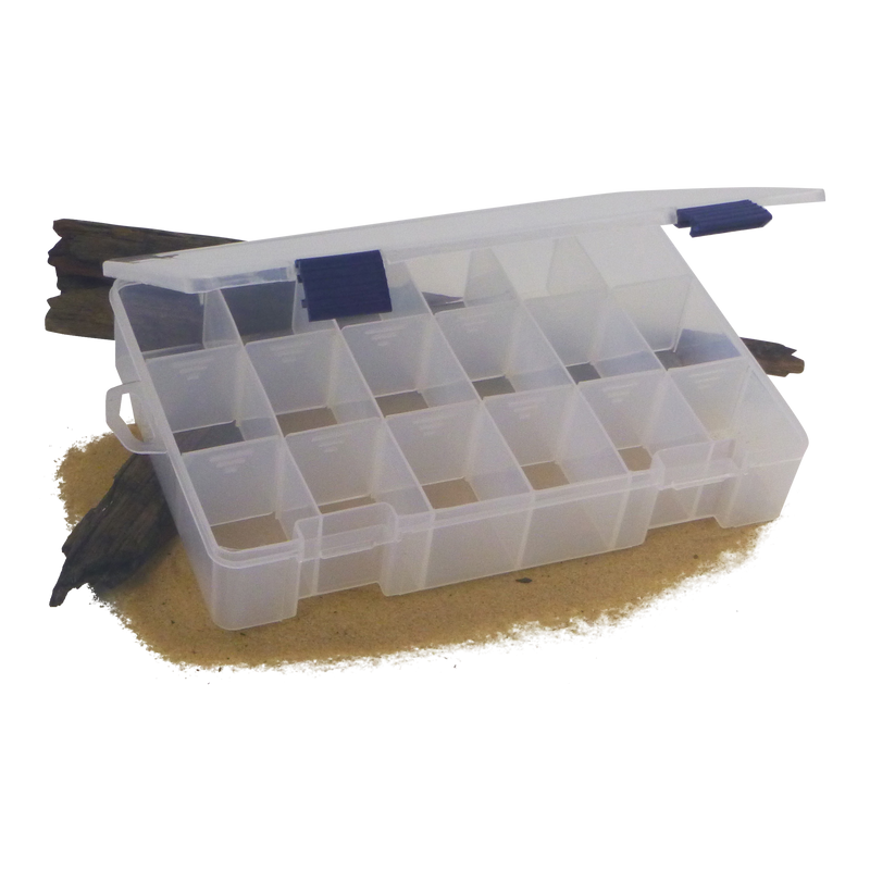Rig Ezy 18 Compartment Tackle Box. 270mmL x 180mmW x 50mmD. - Outbackers