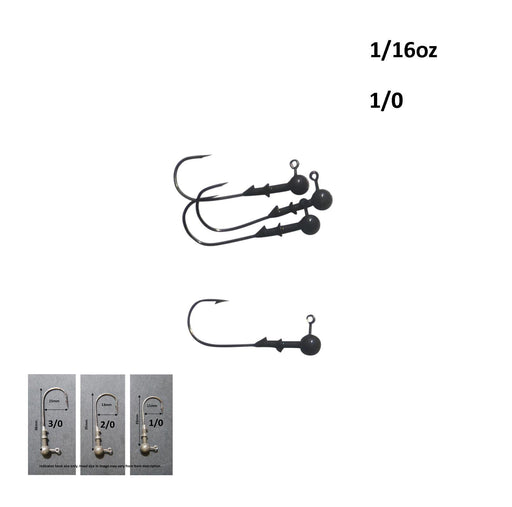 Vike 1/16 oz Round Jig Head with a Size 1/0 Hook Tungsten, 4 pack - Outbackers