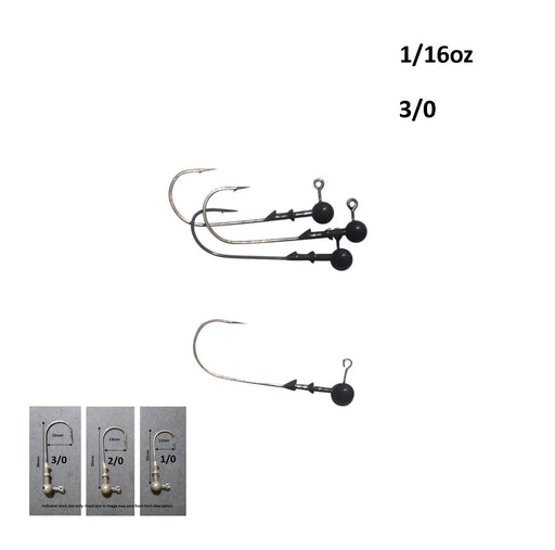 Vike 1/16 oz Round Jig Head with a Size 3/0 Hook Tungsten, 4 pack - Outbackers