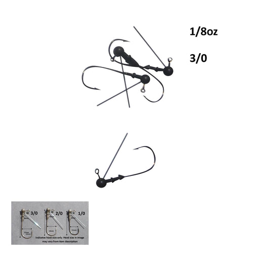 Vike 1/8 oz Weedless Round Jig Head with a Size 3/0 Hook Tungsten, 3 pack - Outbackers