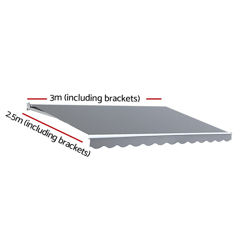 Instahut Retractable Folding Arm Awning Outdoor Sun Shade 3Mx2.5M PearlGrey - Outbackers