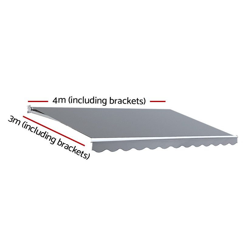 Instahut Retractable Folding Arm Awning Outdoor Sun Shade 4x3M Canopy PearlGrey - Outbackers