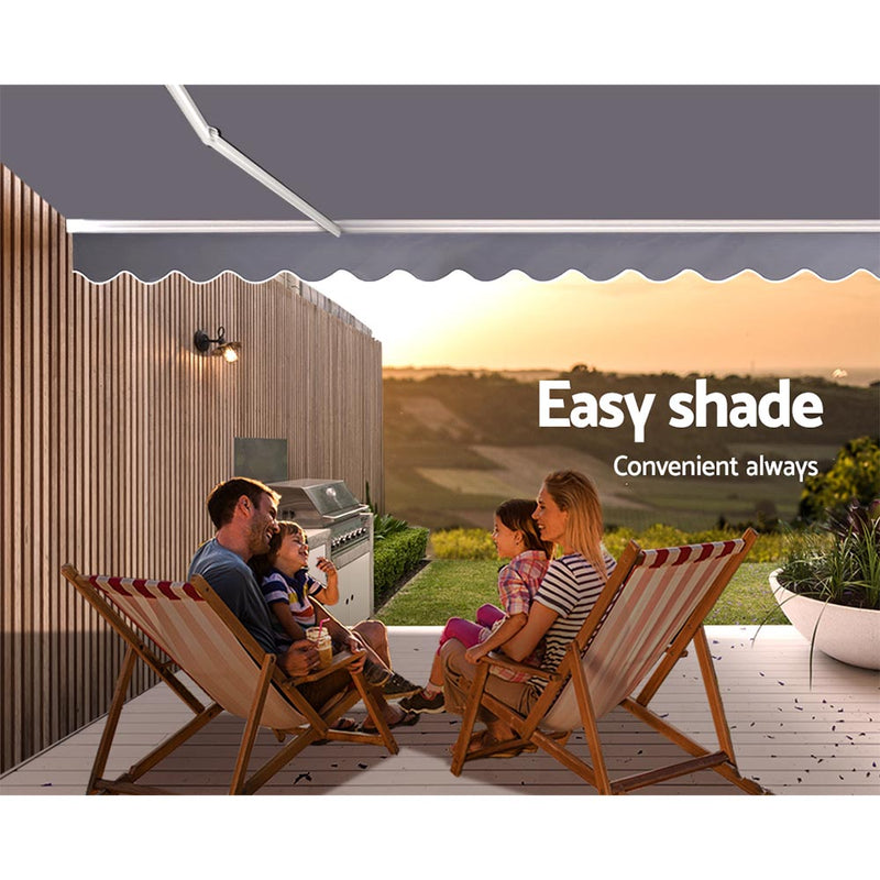 Instahut Retractable Folding Arm Awning Outdoor Sun Shade 4x3M Canopy PearlGrey - Outbackers
