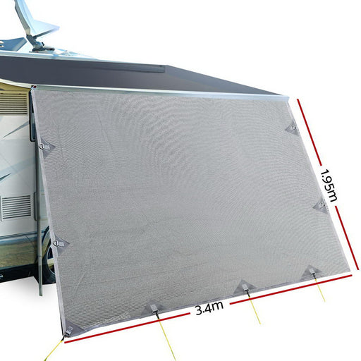 3.4M Caravan Privacy Screens 1.95m Roll Out Awning End Wall Side Sun Shade - Outbackers