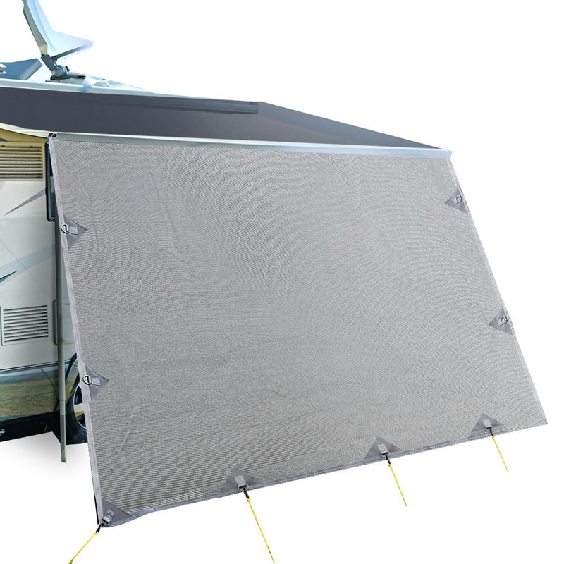 3.7M Caravan Privacy Screens 1.95m Roll Out Awning End Wall Side Sun Shade - Outbackers