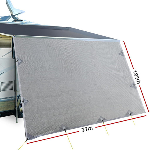 3.7M Caravan Privacy Screens 1.95m Roll Out Awning End Wall Side Sun Shade - Outbackers