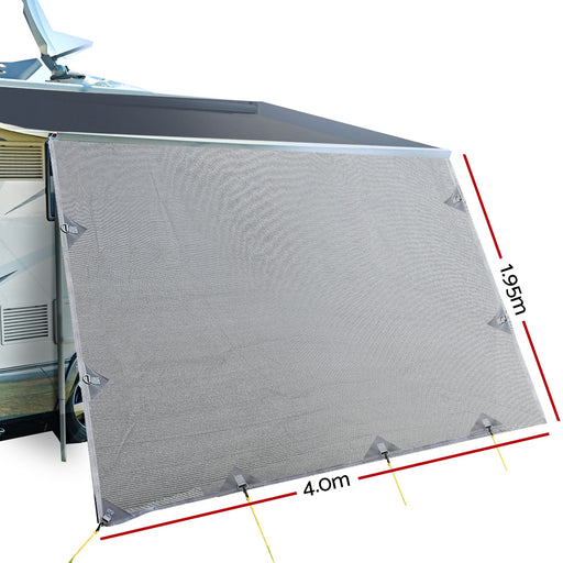 4.0M Caravan Privacy Screens 1.95m Roll Out Awning End Wall Side Sun Shade - Outbackers