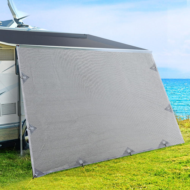 4.9M Caravan Privacy Screens 1.95m Roll Out Awning End Wall Side Sun Shade - Outbackers