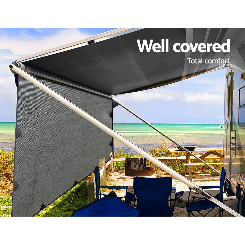 5.2M Caravan Privacy Screens 1.95m Roll Out Awning End Wall Side Sun Shade - Outbackers