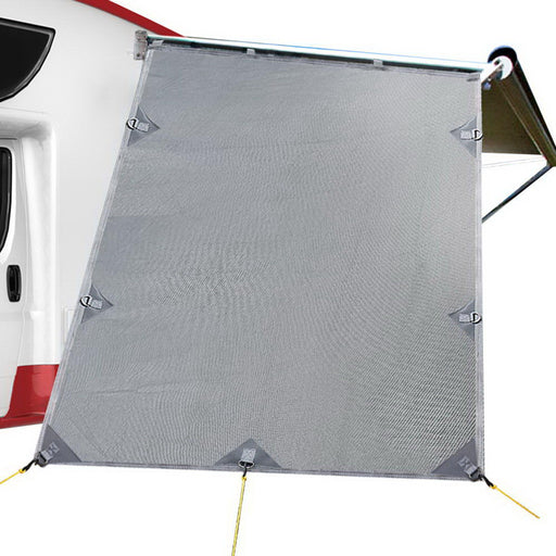 Grey Caravan Privacy Screen 1.95 x 2.2M End Wall Side Sun Shade Roll Out Awning - Outbackers