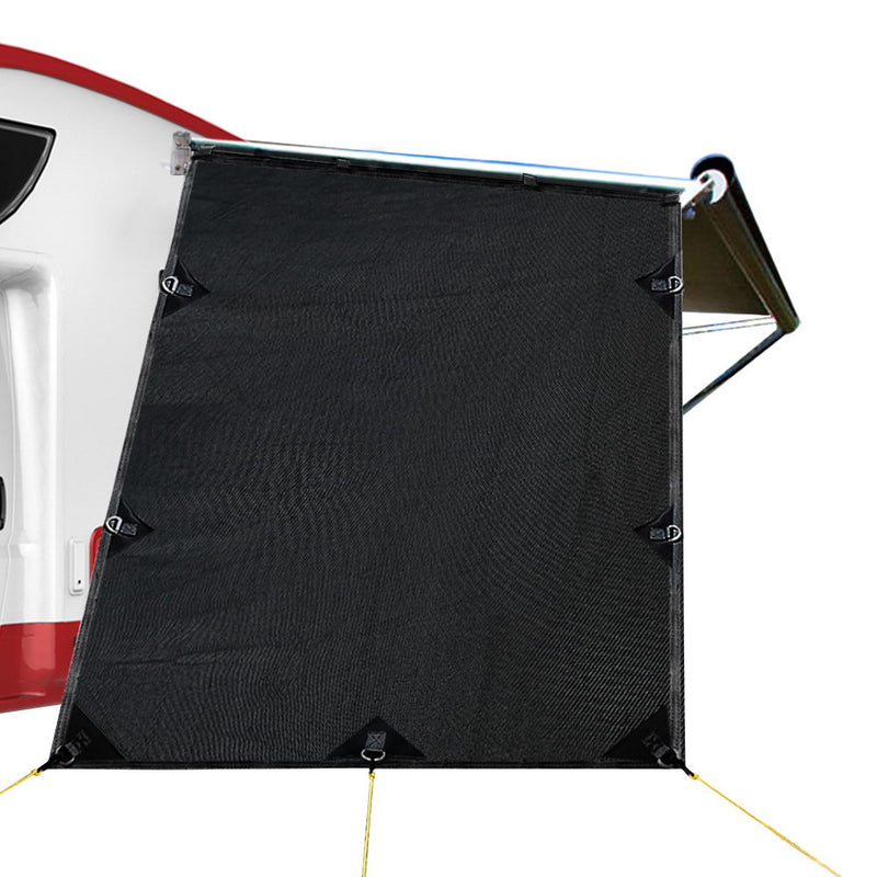 Black Caravan Privacy Screen 1.95 x 2.2M End Wall or Side Sun Shade Roll Out - Outbackers