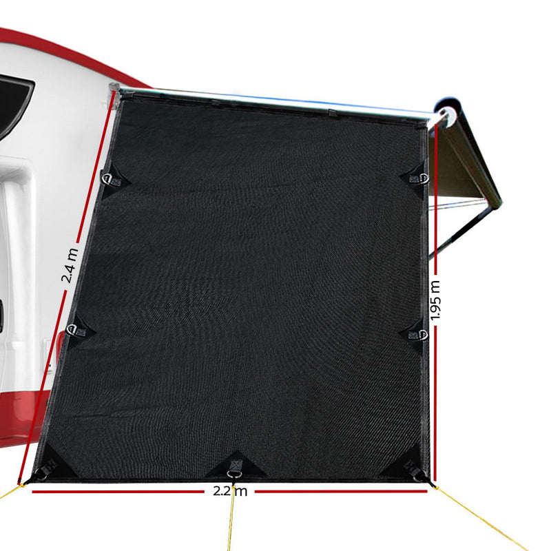 Black Caravan Privacy Screen 1.95 x 2.2M End Wall or Side Sun Shade Roll Out - Outbackers