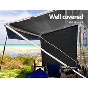 Black Caravan Privacy Screen 1.95 x 2.2M End Wall or Side Sun Shade Roll Out - Outbackers