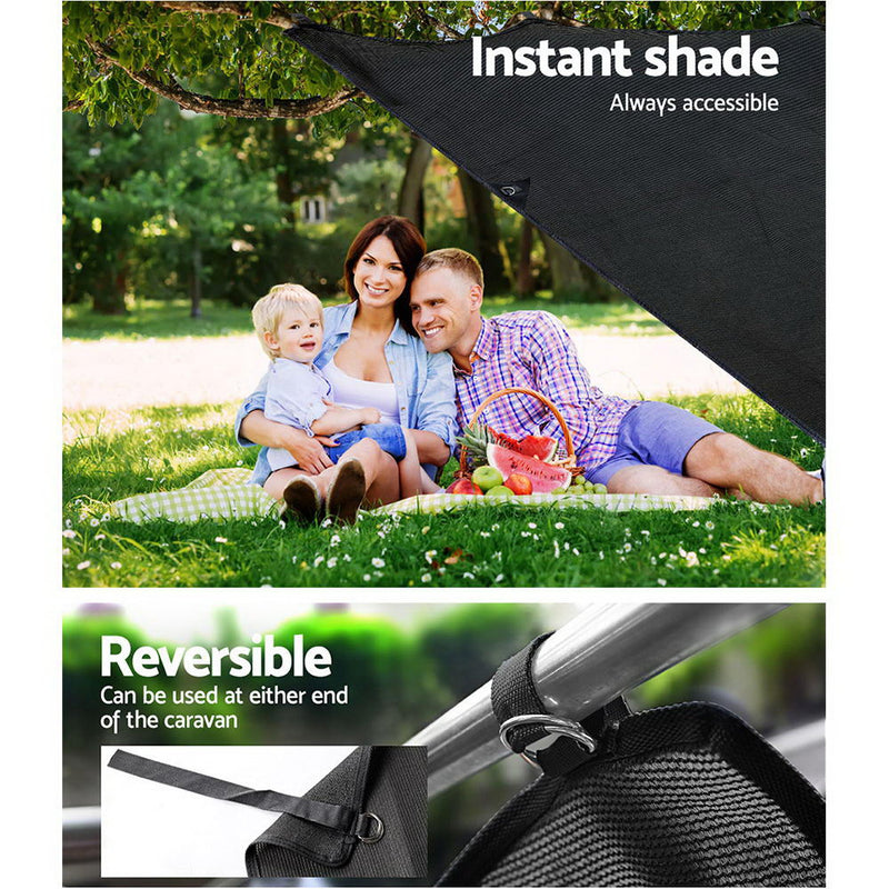 Black Caravan Privacy Screen 1.95 x 2.2M End Wall or Side Sun Shade Roll Out - Outbackers