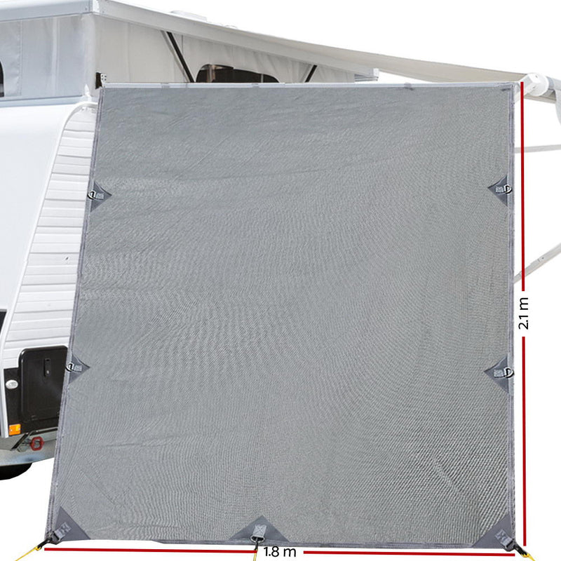 Pop Top Caravan Privacy Screen 2.1 x 1.8M Sun Shade End Wall Roll Out Awning - Outbackers