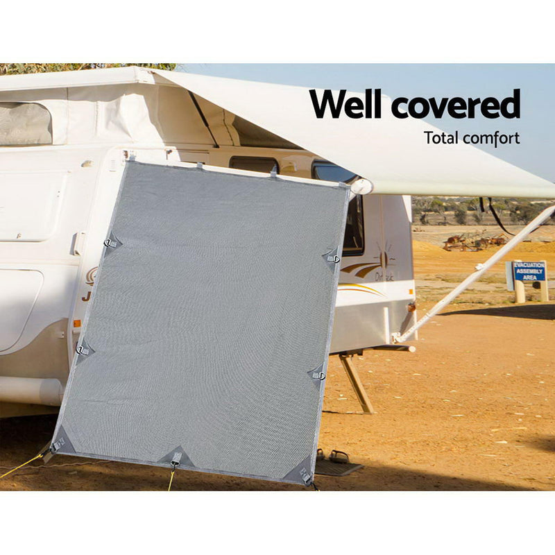 Pop Top Caravan Privacy Screen 2.1 x 1.8M Sun Shade End Wall Roll Out Awning - Outbackers