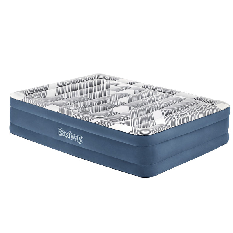 Bestway Air Mattress Bed Queen Size Inflatable Camping Beds Print Top Carry Bag - Outbackers