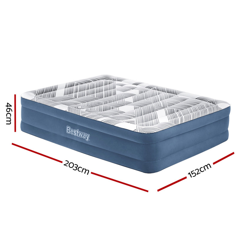Bestway Air Mattress Bed Queen Size Inflatable Camping Beds Print Top Carry Bag - Outbackers