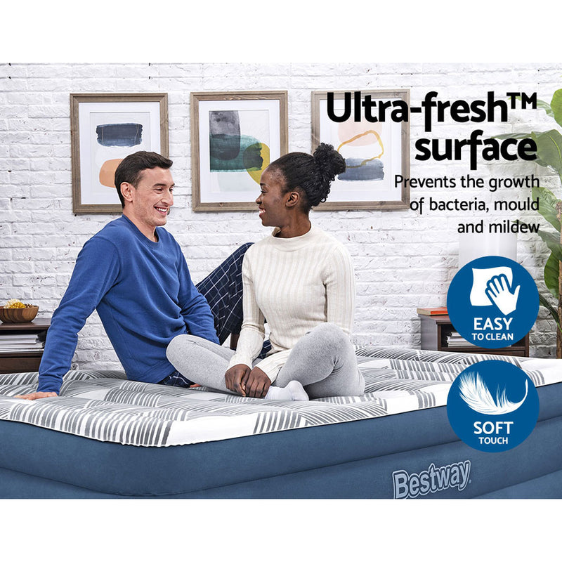 Bestway Air Mattress Bed Queen Size Inflatable Camping Beds Print Top Carry Bag - Outbackers