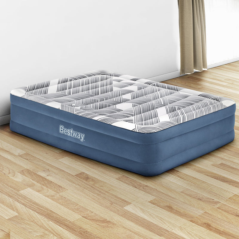 Bestway Air Mattress Bed Queen Size Inflatable Camping Beds Print Top Carry Bag - Outbackers