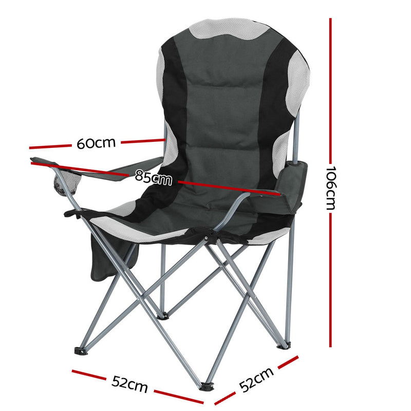 Weisshorn 2X Folding Camping Chairs Arm Chair Portable Outdoor Beach Fishing BBQ - Outbackers
