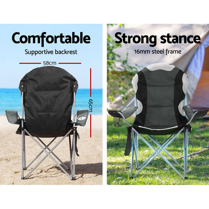 Weisshorn 2X Folding Camping Chairs Arm Chair Portable Outdoor Beach Fishing BBQ - Outbackers