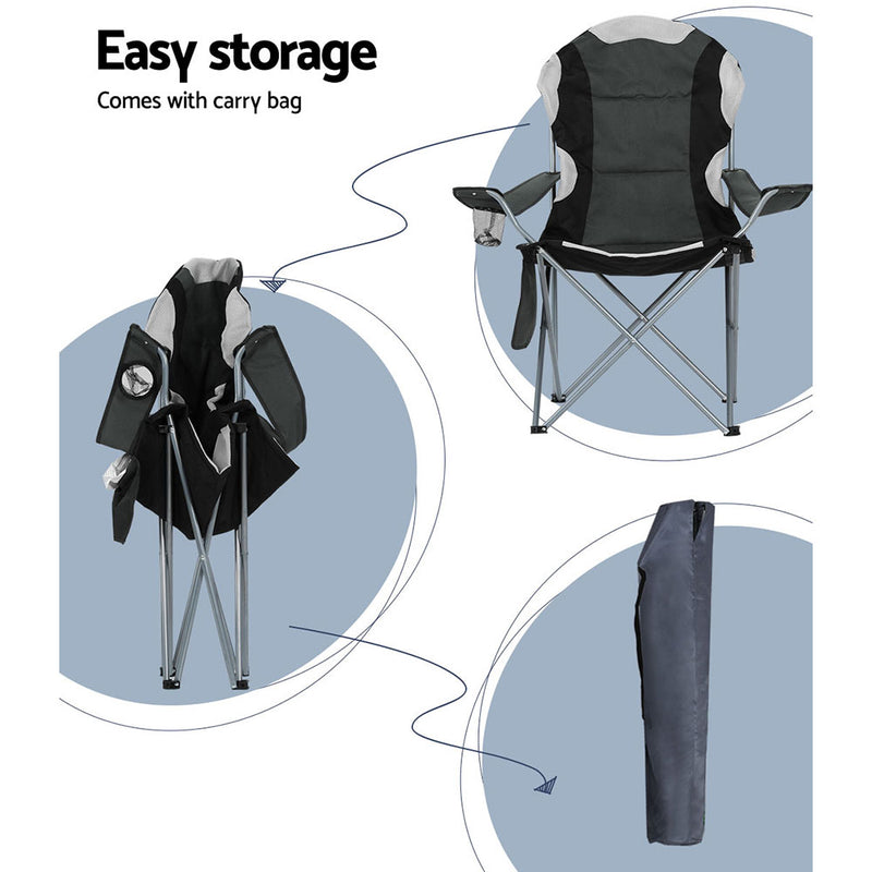 Weisshorn 2X Folding Camping Chairs Arm Chair Portable Outdoor Beach Fishing BBQ - Outbackers