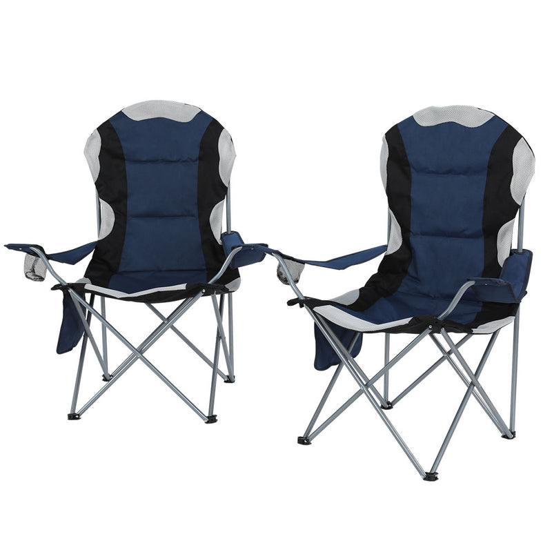 Weisshorn 2X Camping Chairs Folding Arm Chair Portable Camping Garden Fishing - Outbackers