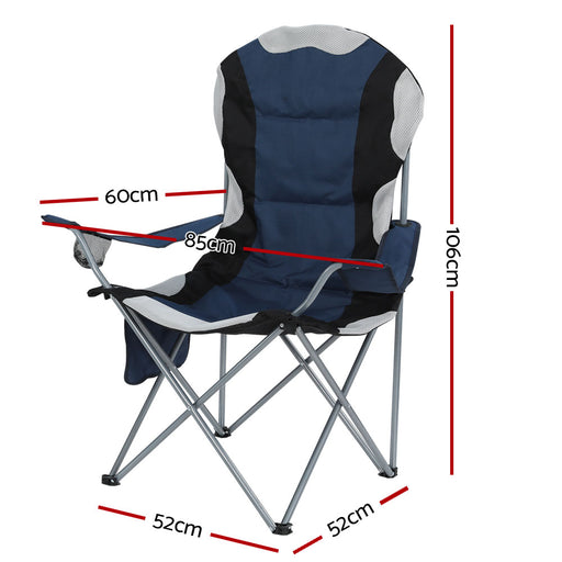Weisshorn 2X Camping Chairs Folding Arm Chair Portable Camping Garden Fishing - Outbackers